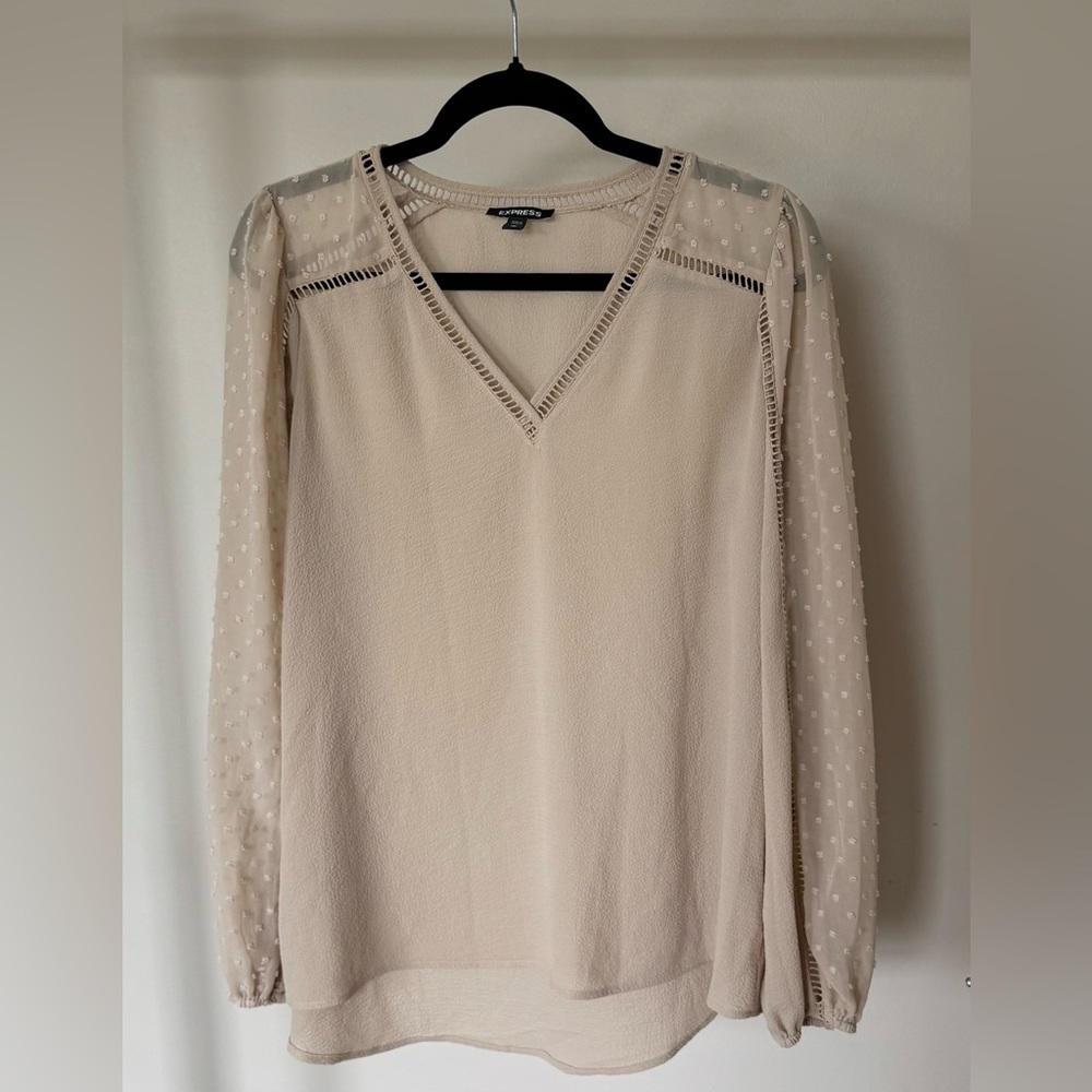 Beige V-Neck Blouse